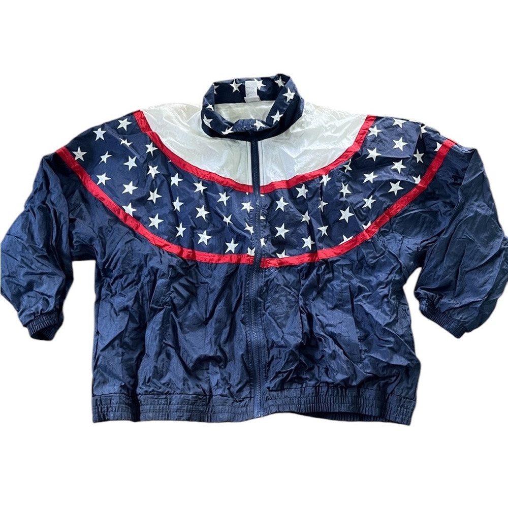 Vintage Pro Spirit Late 90s Womens Patriotic Star Windbreaker Jacket Size 1X